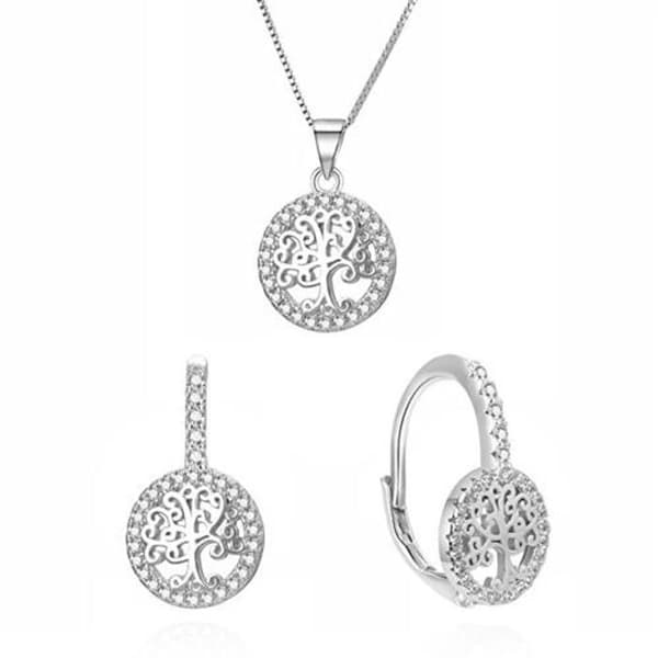 Elegant silver jewelry set Tree of Life AGSET368R (chain, pendant, earrings)