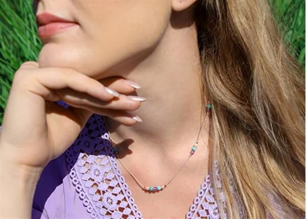 Halsband med amazonit, ametist och angelit HE24K3RG-LP