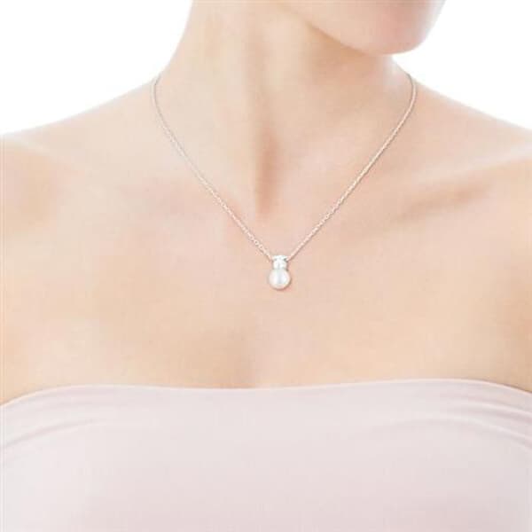 Silverhalsband med äkta pärla och teddybjörn 214832500 (kedja, hänge)