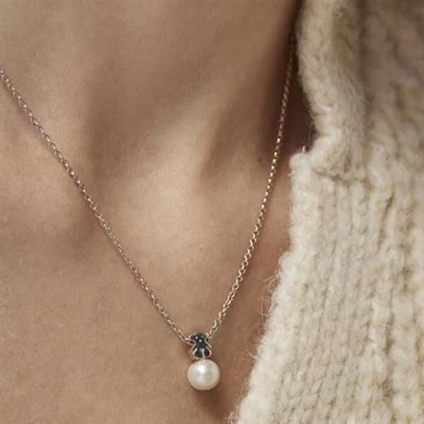 Silverhalsband med äkta pärla och teddybjörn 214832500 (kedja, hänge)