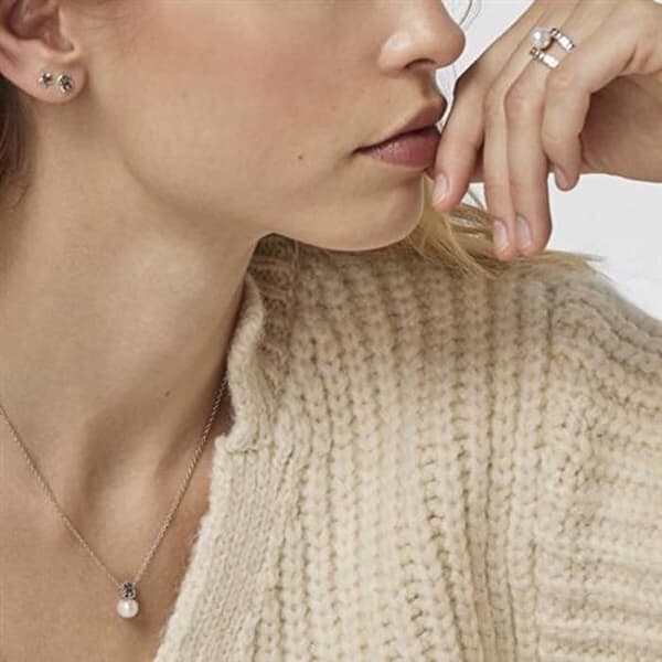 Silverhalsband med äkta pärla och teddybjörn 214832500 (kedja, hänge)