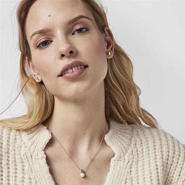 Silverhalsband med äkta pärla och teddybjörn 214832500 (kedja, hänge)