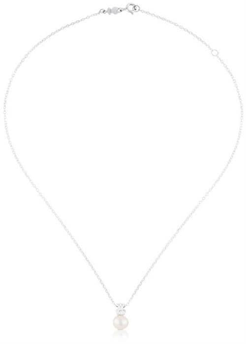 Silverhalsband med äkta pärla och teddybjörn 214832500 (kedja, hänge)