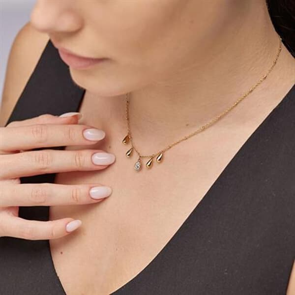 Halsband för damer i guldpläterat med Tear Drop Perfect BPC39 hängen