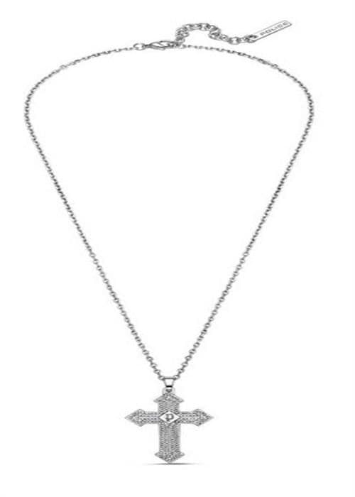 Halsband man i stål med kors och kristaller Stoneset PEAGN0036501