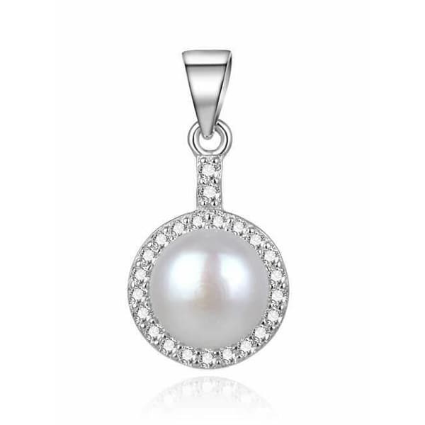Elegant silver pendant Beneto with river pearl Agh155p, for women, Sbe1458