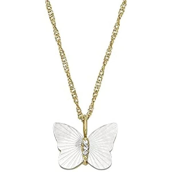 Collier - FOSSIL - Radiant Wings - Papillon i vit pärlemor - Guldpläterad rostfritt stål - 406mm+60mm
