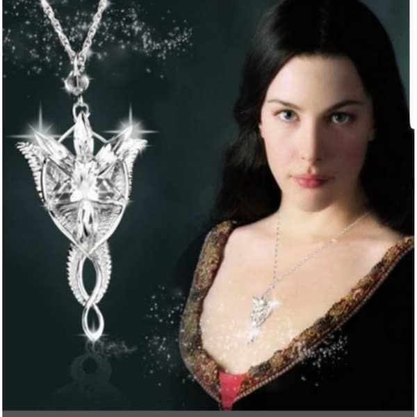 Halsband - Sagan om ringen - Arwen - Silverpläterad - 48 cm - Hänge 5,8 cm
