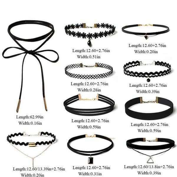 Chokerhalsband - Billigt - 10 st - Sammet - Svart - Dam