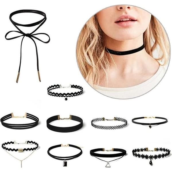 Chokerhalsband - Billigt - 10 st - Sammet - Svart - Dam