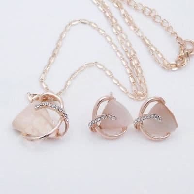 TD® lyxpresentset för bröllopssmycken för kvinnor: Halsband och örhängen - 18K guldpläterat vitguld