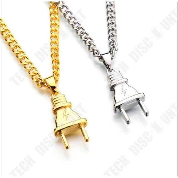 TD® Hip Hop Rhinestone Elkontakt Form Hängen Halsband Kedjor Smycken Presenter Golden Connection Halsband Färg: guld guld