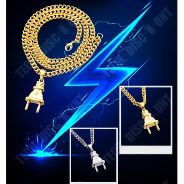 TD® Hip Hop Rhinestone Elkontakt Form Hängen Halsband Kedjor Smycken Presenter Golden Connection Halsband Färg: guld guld