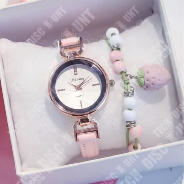 TD® presentförpackningsklocka för kvinnor, flickor, tonåringar, barn, armband + läderkvartsklocka - mode, original, rosa, avslappnad