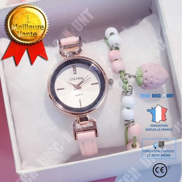 TD® presentförpackningsklocka för kvinnor, flickor, tonåringar, barn, armband + läderkvartsklocka - mode, original, rosa, avslappnad