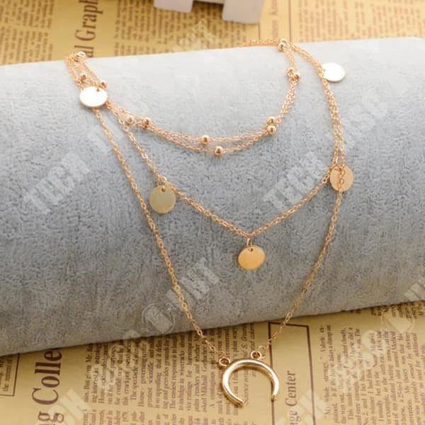 TD® Långt Halsband Hänge Guldplatta Rund Måne Choker Chain Flerrads present för kvinnor Daglig användning Alla tillfällen