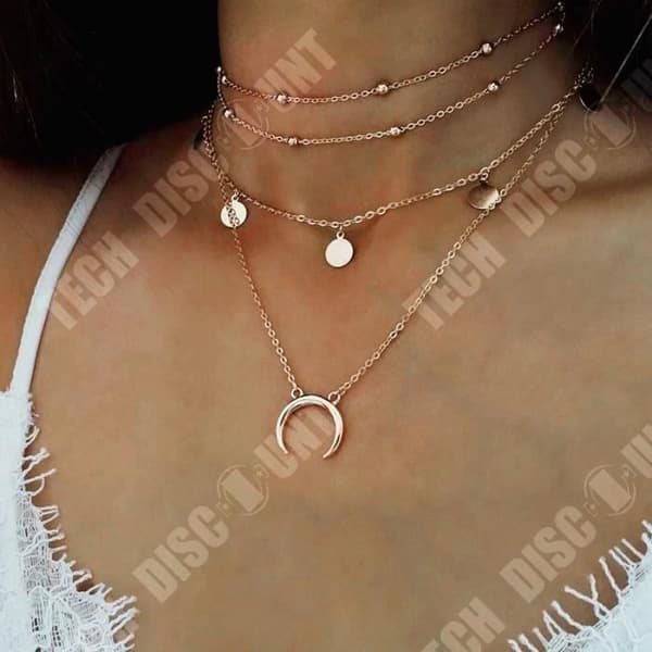 TD® Långt Halsband Hänge Guldplatta Rund Måne Choker Chain Flerrads present för kvinnor Daglig användning Alla tillfällen