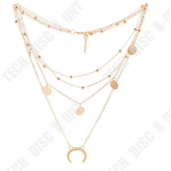 TD® Långt Halsband Hänge Guldplatta Rund Måne Choker Chain Flerrads present för kvinnor Daglig användning Alla tillfällen
