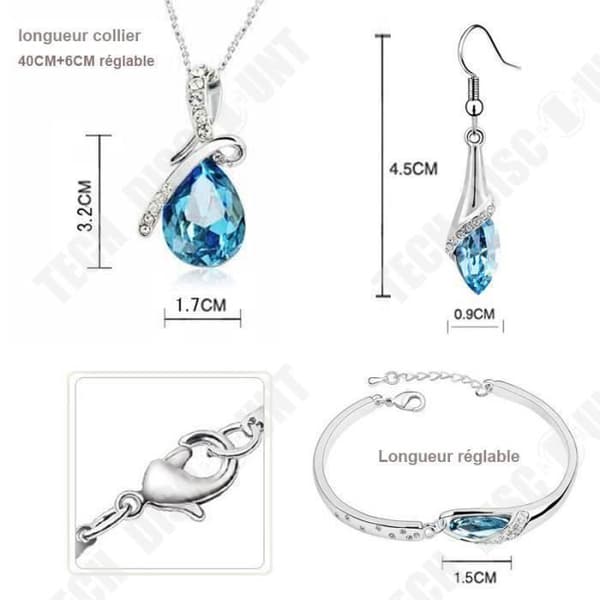 TD® justerbart prydnadsset Damsmycken -Kristall - Halsband Armbandsörhängen med presentask - Himmelsblå färg