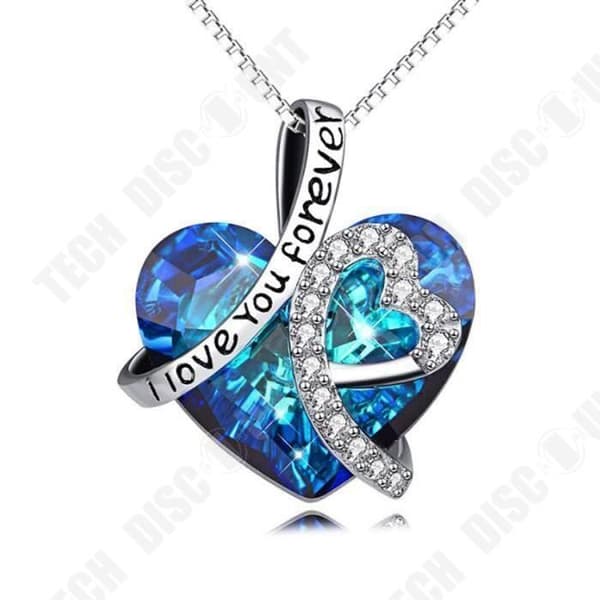 TD® Kedjehalsband med blå kristall Hjärtformade hängsmycke Set med strass i S925 Sterling Silver Ideal Gift Choker