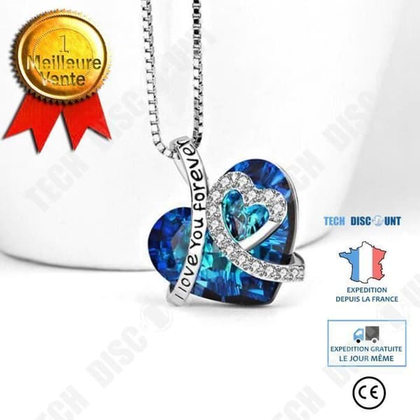 TD® Kedjehalsband med blå kristall Hjärtformade hängsmycke Set med strass i S925 Sterling Silver Ideal Gift Choker