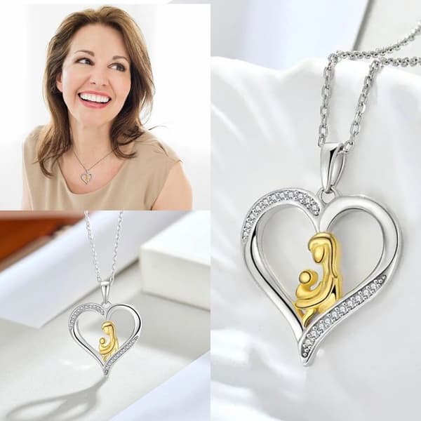 21 mm TD®-halsband Kreativ mor och barn omfamnar kärlekshalsband Enkelt mode mamma Hjärtformat nyckelbenshängehalsband