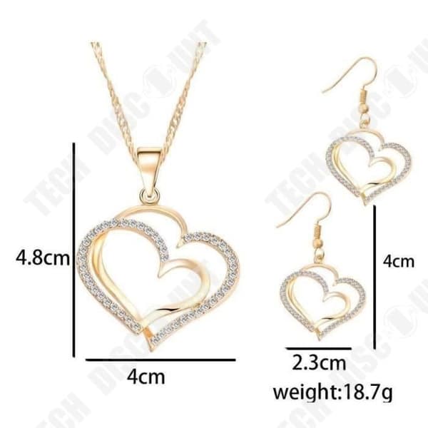 TD® Double Heart Rhinestone Hängeset Halsband Örhängen Smycken Presenter för kvinnor- Bra kvalitet legering- Idealisk present