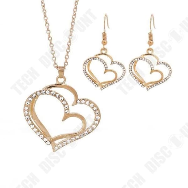 TD® Double Heart Rhinestone Hängeset Halsband Örhängen Smycken Presenter för kvinnor- Bra kvalitet legering- Idealisk present