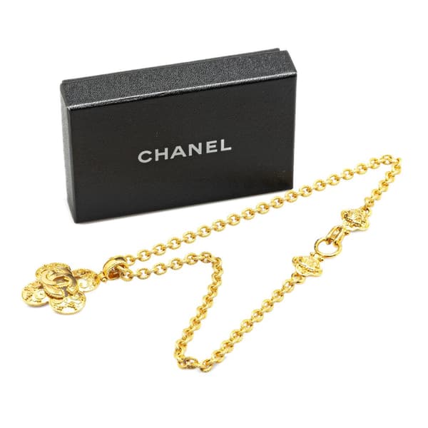 Pre-owned Chanel Gold Plated CC Clover Pendant Necklace Gold