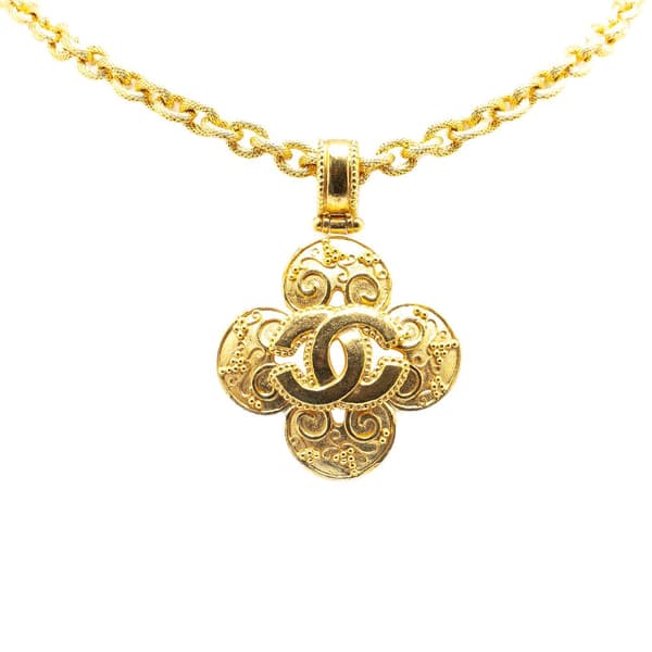 Pre-owned Chanel Gold Plated CC Clover Pendant Necklace Gold