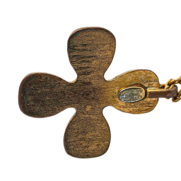 Pre-owned Chanel Gold Plated Rhinestones Clover Pendant Necklace Gold