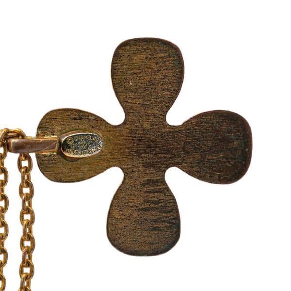 Pre-owned Chanel Gold Plated Rhinestones Clover Pendant Necklace Gold