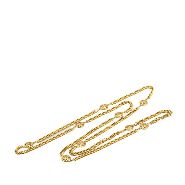 Pre-owned Chanel Gold Plated Medallion Station Long Necklace Gold