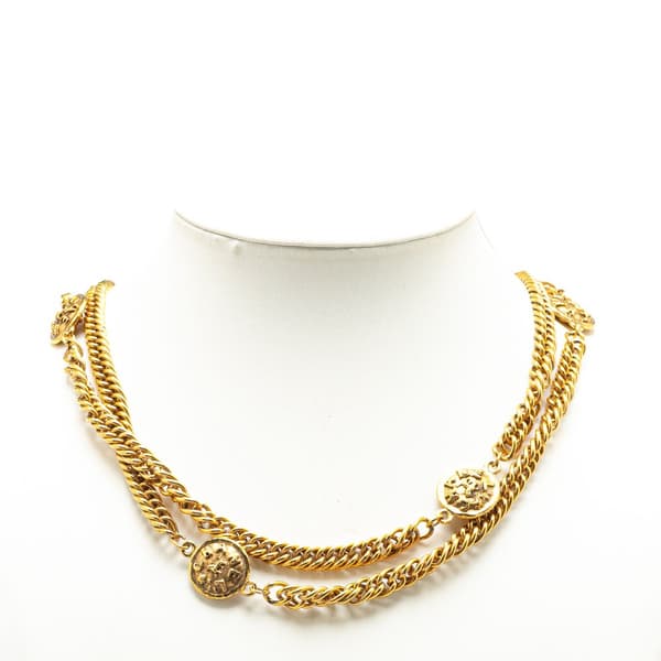 Pre-owned Chanel Gold Plated Medallion Station Long Necklace Gold