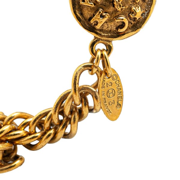 Pre-owned Chanel Gold Plated Medallion Station Long Necklace Gold