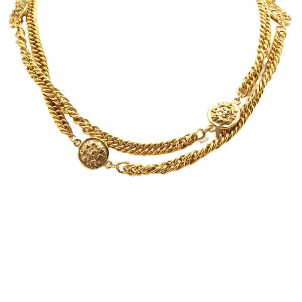 Pre-owned Chanel Gold Plated Medallion Station Long Necklace Gold
