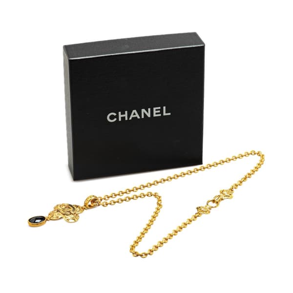 Pre-owned Chanel Gold Plated CC Resin Clover Pendant Necklace Gold