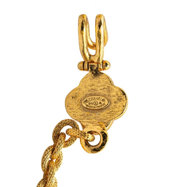 Pre-owned Chanel Gold Plated CC Resin Clover Pendant Necklace Gold