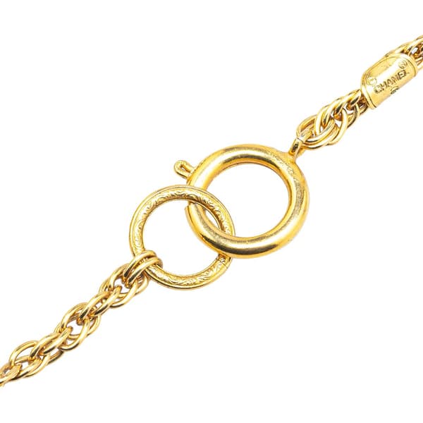 Pre-owned Chanel Gold Plated CC Rhinestones Pendant Necklace Gold