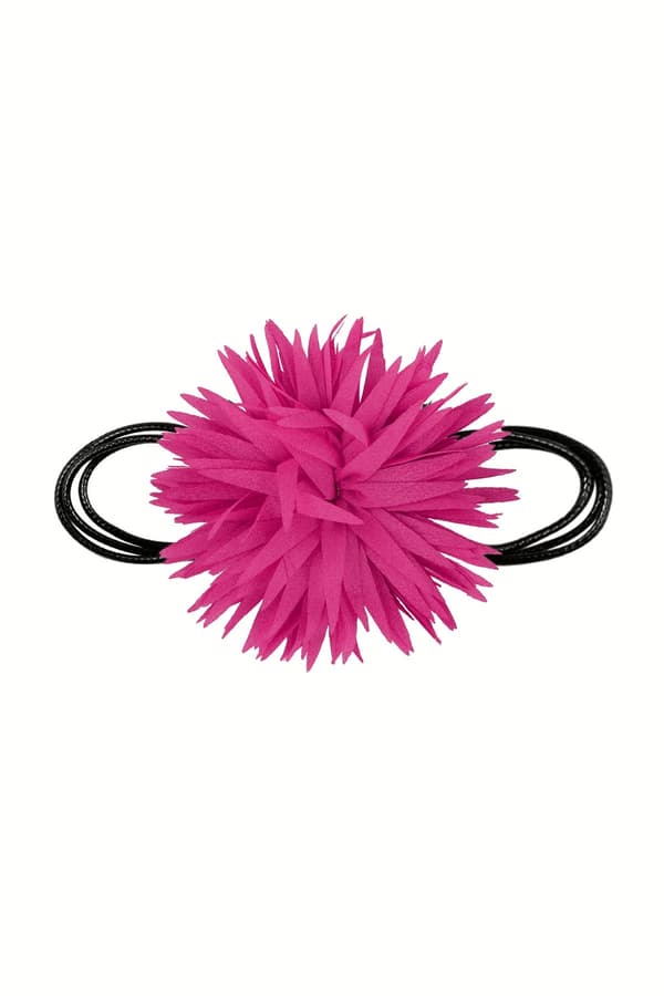 Trendigt Retro Statement Svart Choker / Halsband med en Stor Fuchsia / Rosa Blomma