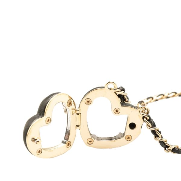 Pre-owned Chanel Lambskin CC Heart Mirror Locket Pendant Necklace Black