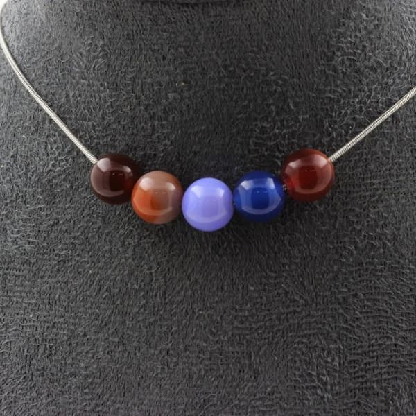 Halsband - ABIJOUX - Mångfärgad agat 8 mm - Rostfritt stål - Längd 45 cm - Mixad