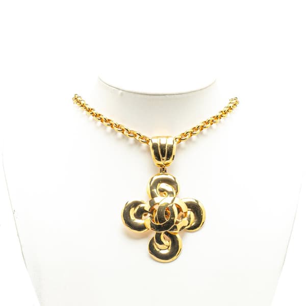 Pre-owned Chanel Gold Plated CC Clover Pendant Necklace Gold