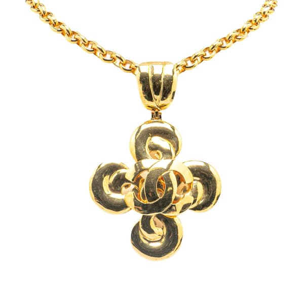 Pre-owned Chanel Gold Plated CC Clover Pendant Necklace Gold