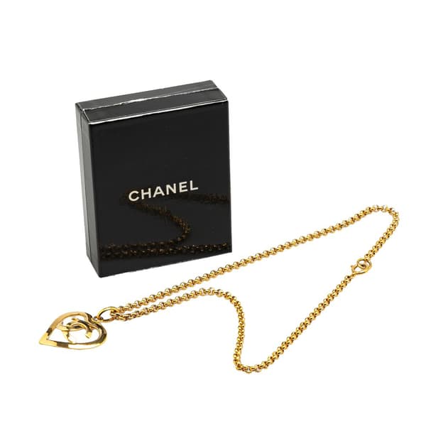 Pre-owned Chanel Gold Plated CC Heart Pendant Necklace Gold