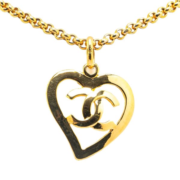 Pre-owned Chanel Gold Plated CC Heart Pendant Necklace Gold