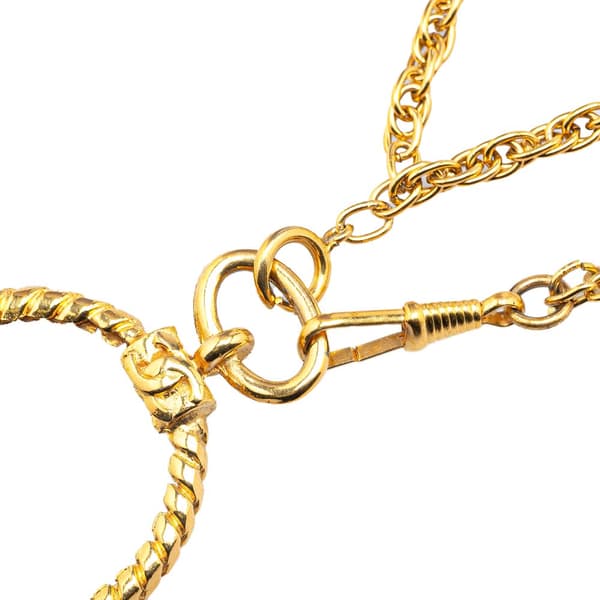 Pre-owned Chanel Gold Plated Double Chain Loupe Magnifying Glass Pendant Necklace Gold