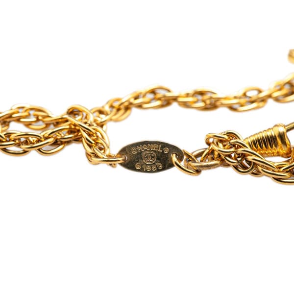 Pre-owned Chanel Gold Plated Double Chain Loupe Magnifying Glass Pendant Necklace Gold