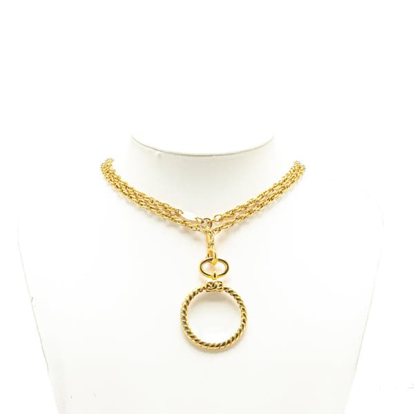 Pre-owned Chanel Gold Plated Double Chain Loupe Magnifying Glass Pendant Necklace Gold