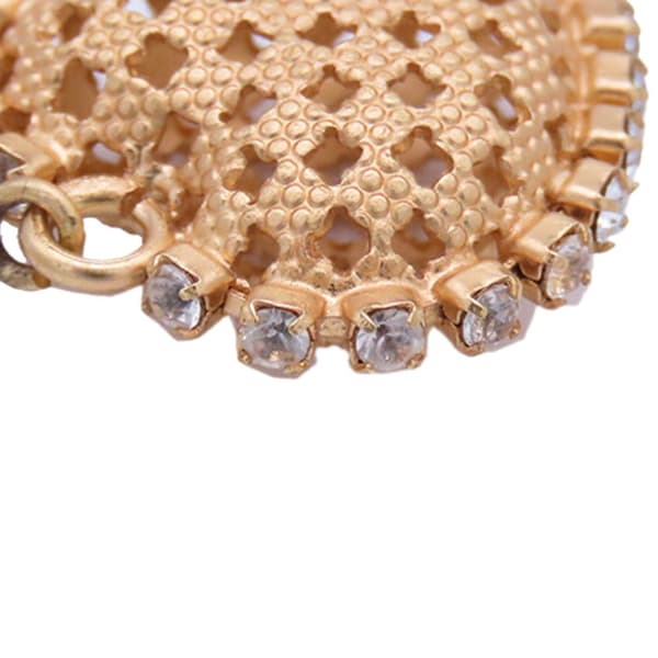 Pre-owned Chanel Gold Plated CC Heart Rhinestones Pendant Long Necklace Gold